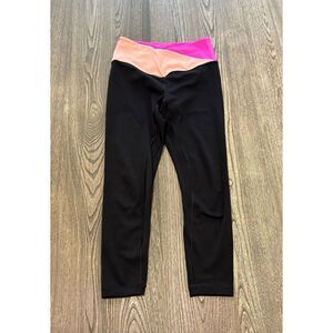 Victoria’s Secret Womens On Point Live Capri Leggings Mid Rise Black Pink Size 8